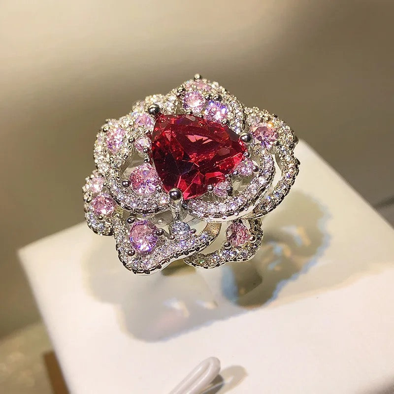 Luxury AAA Pink White Cubic Zirconia Ring