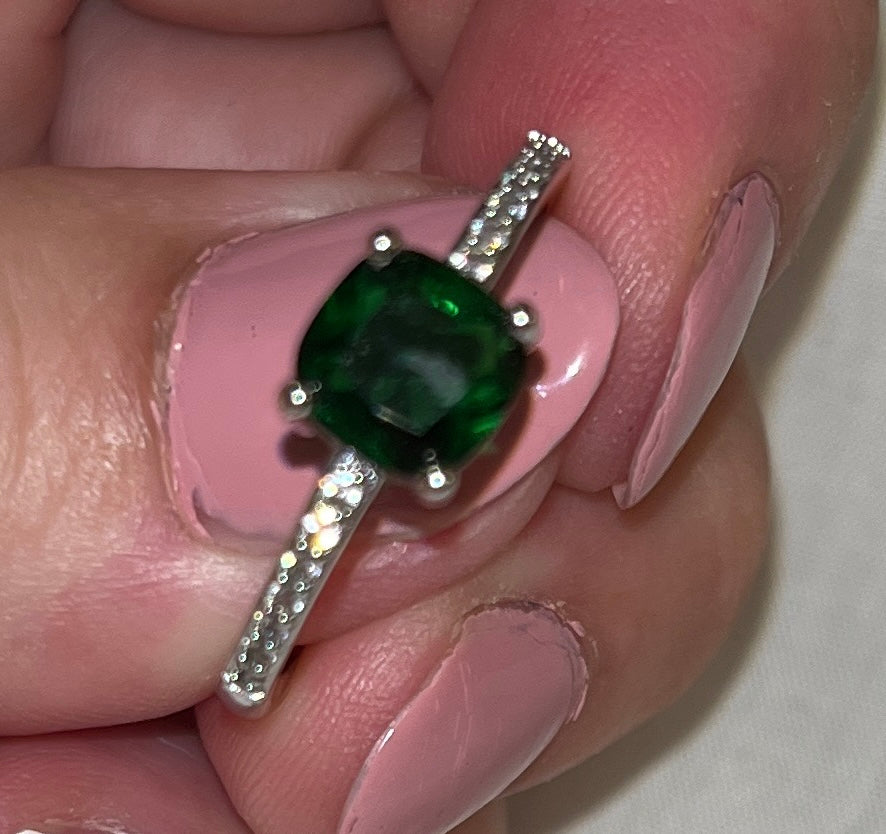 Emerald Cut Forest Green CZ Ring