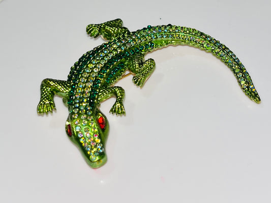 Rhinestone Crocodile Brooch