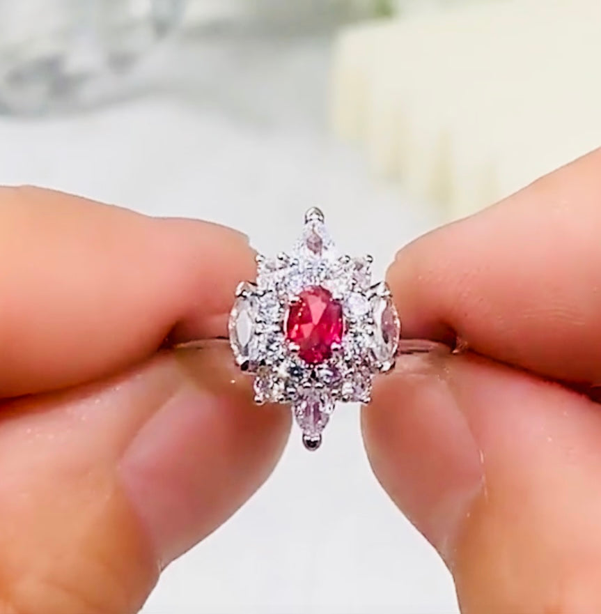 Retro Red Zircon Birthstone Ring