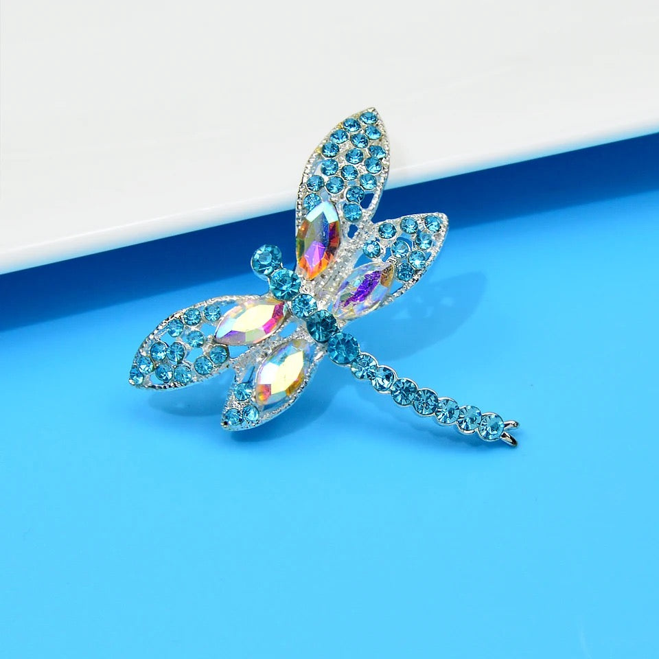 Rhinestone Blue Dragonfly Brooch