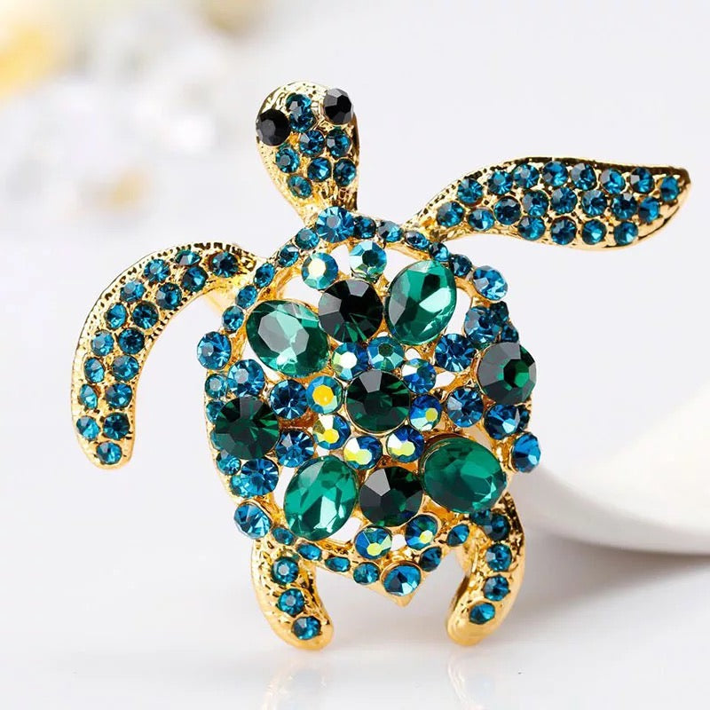 Sea Turtle Crystal Brooch