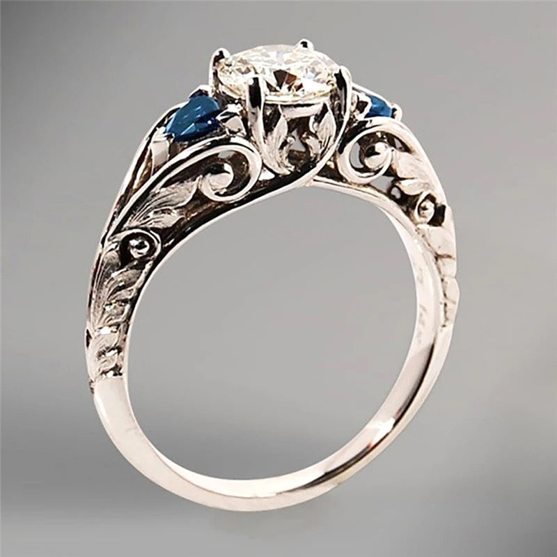 AAAAA Cut White Zircon Blue Promise Ring