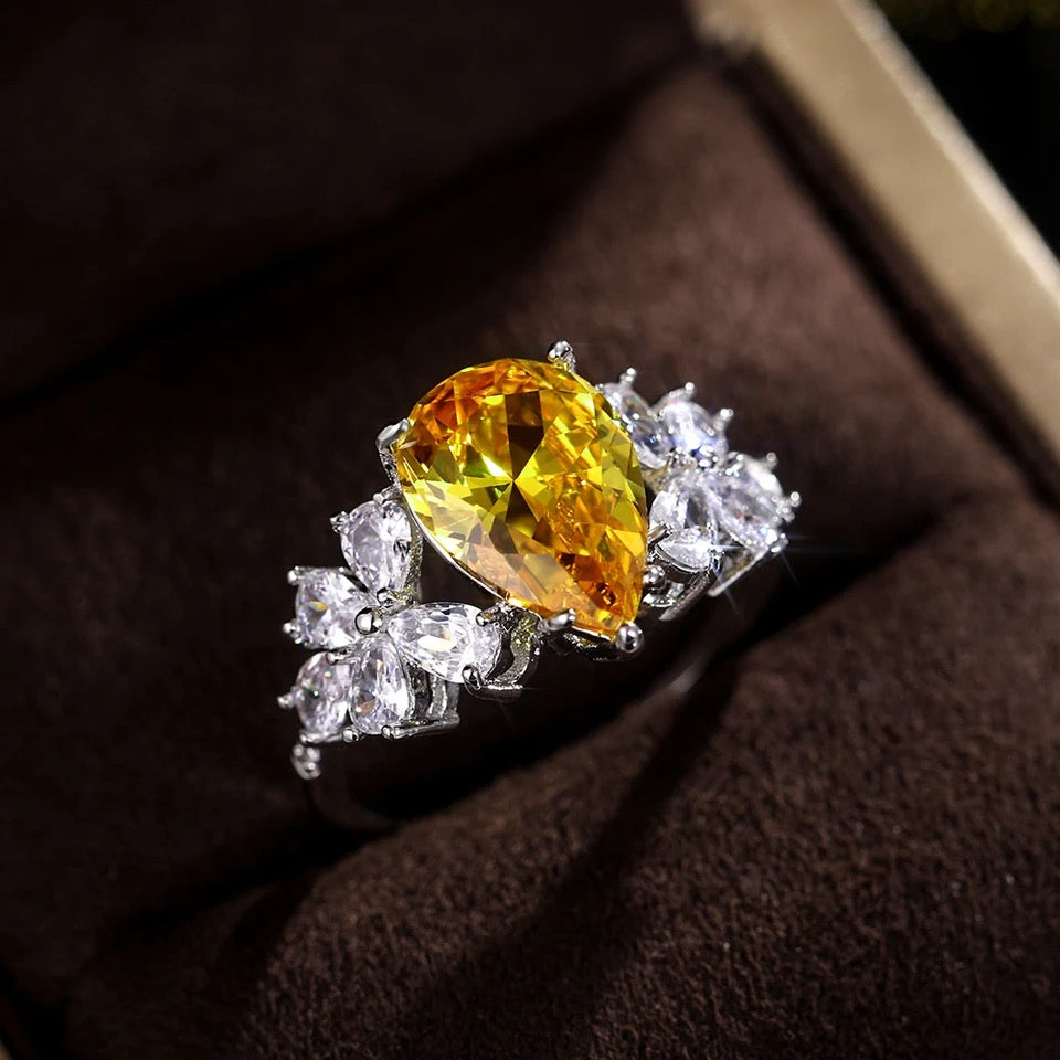 Sun-kissed Pear Cut CZ Citrine Ring