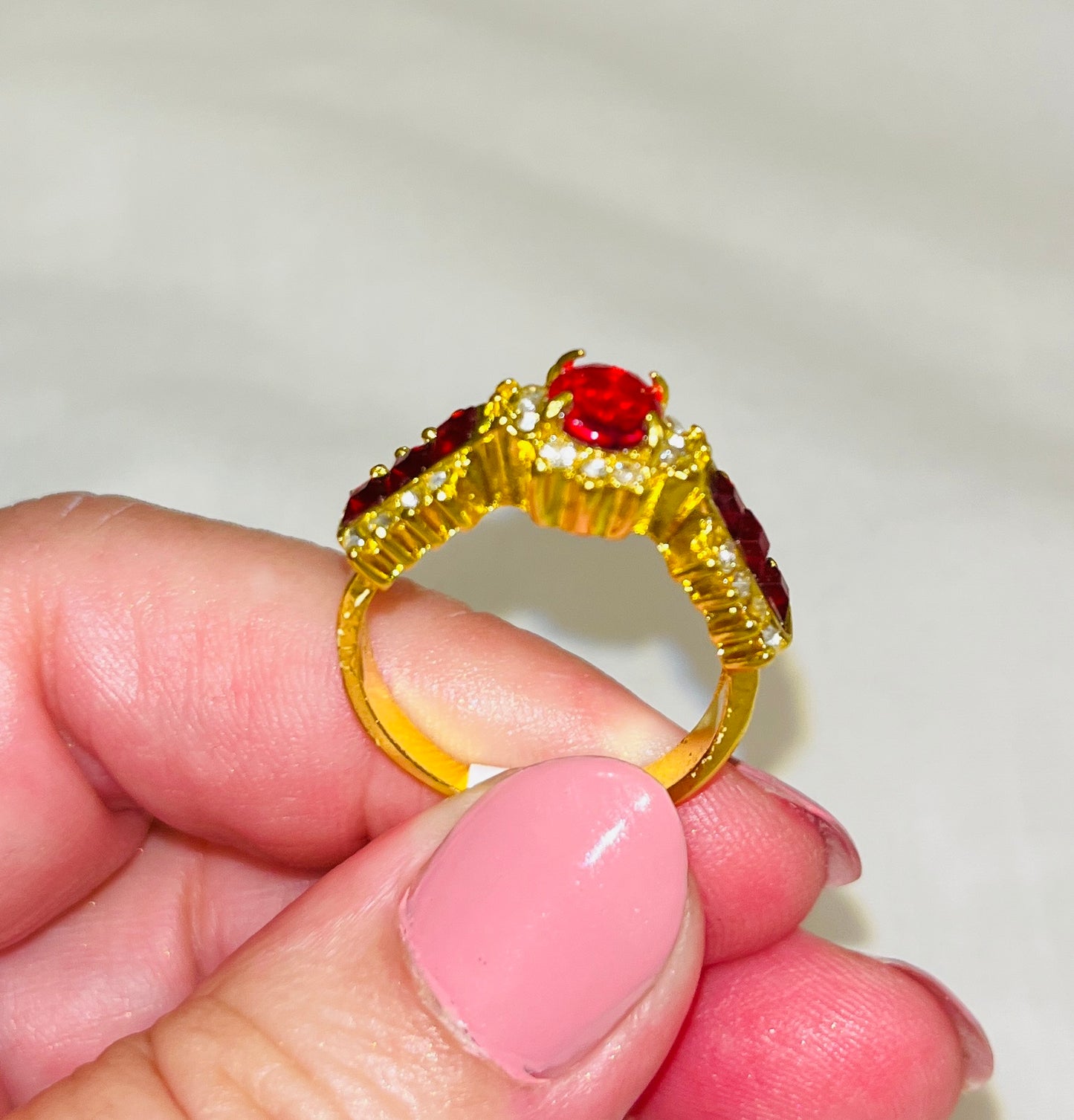 Brassy & Sassy Red CZ Ring