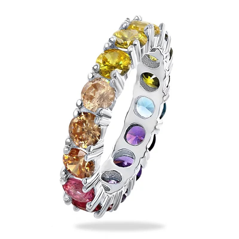 Round Cubic Zirconia Rainbow Ring