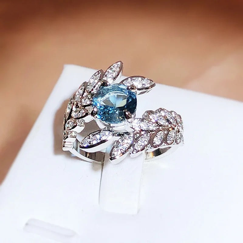 Blue Zircon Feather Ring