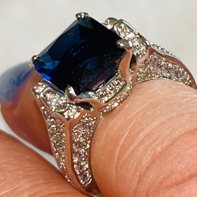 Square Cut Navy Blue Crystal Ring