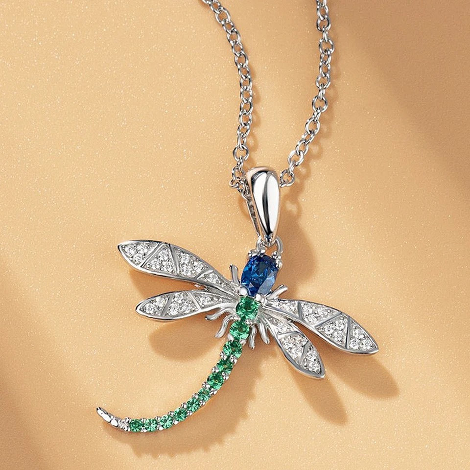 Exquisite CZ Colourful Dragonfly Pendant