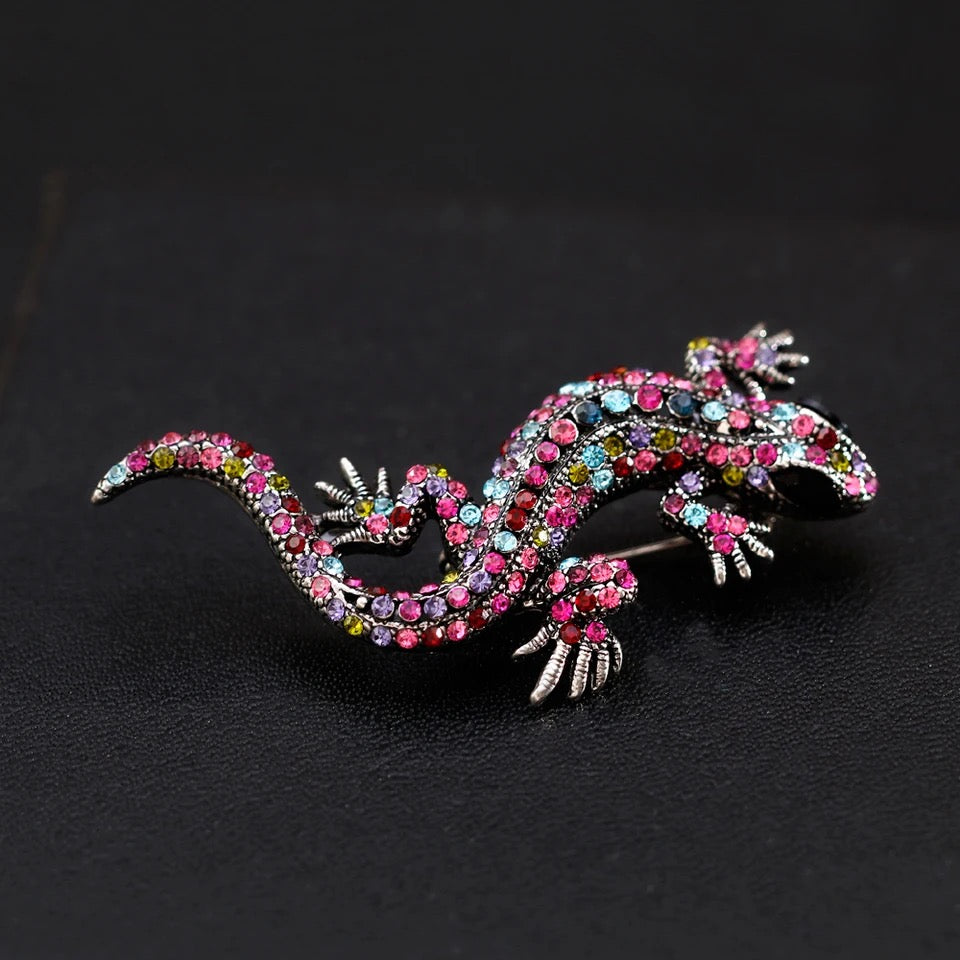 Crystal Lizard Brooch