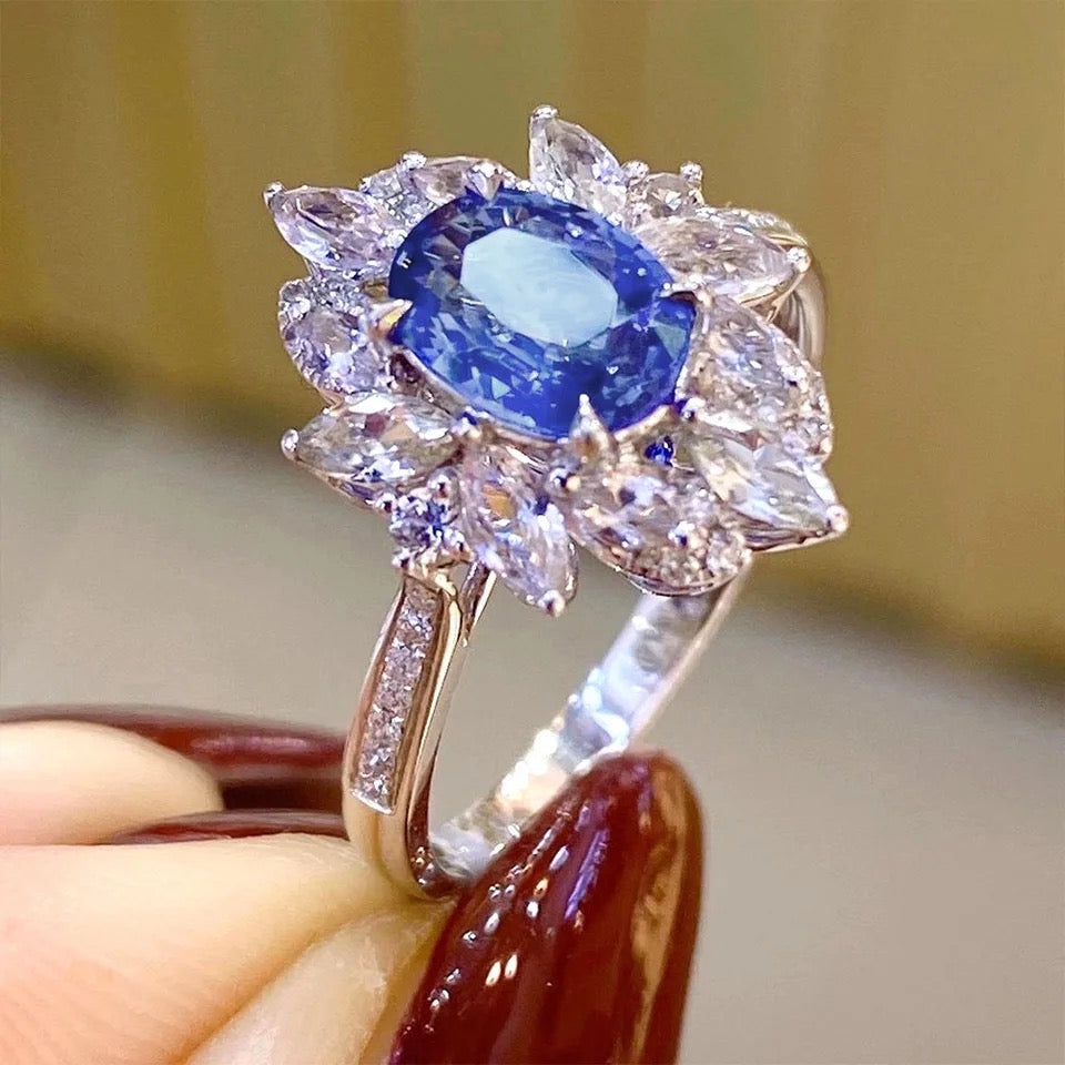 Luxury Violet Oval Blue Cubic Zirconia Ring