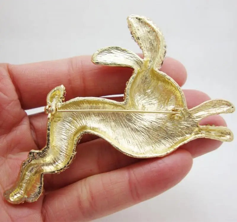 Cute Pink Bunny Crystal Brooch