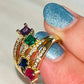 Rainbow Square Zircon Multi-Layer Ring