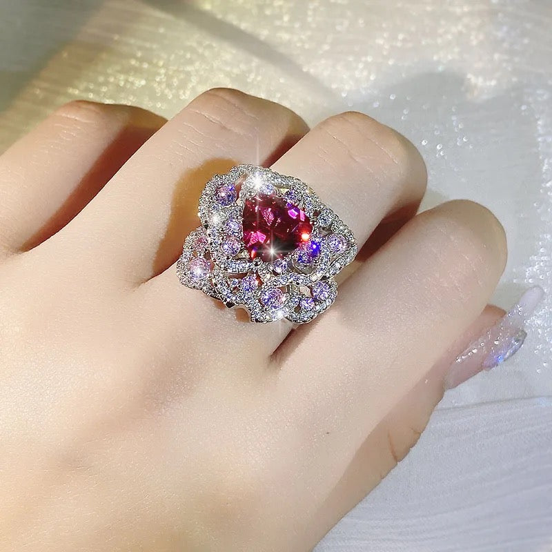 Luxury AAA Pink White Cubic Zirconia Ring