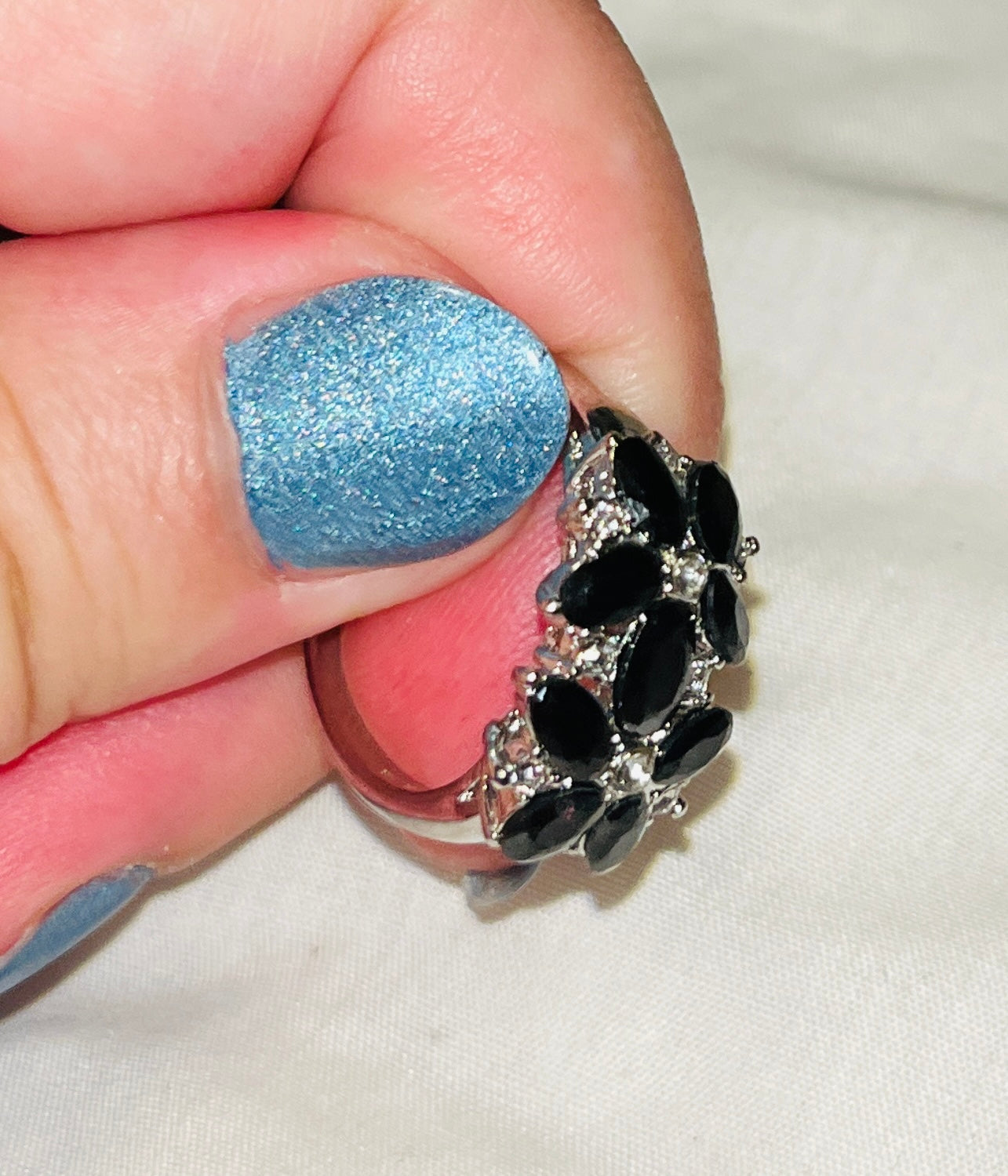 Black Onyx Floral Ring