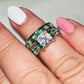 Green & White CZ Engagement/Wedding Band Set