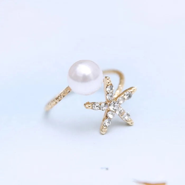 Starfish Imitation Pearl Ring