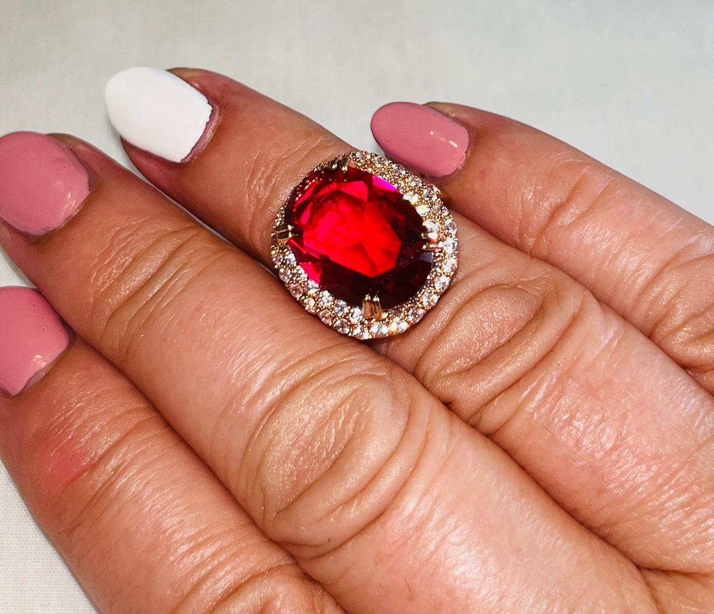 Vibrant Ruby Red & White CZ Ring