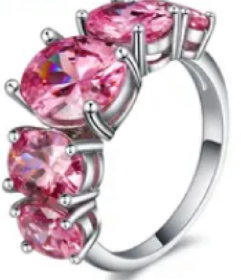 Elegant Pink 5-Stone CZ Ring