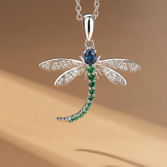 Exquisite CZ Colourful Dragonfly Pendant