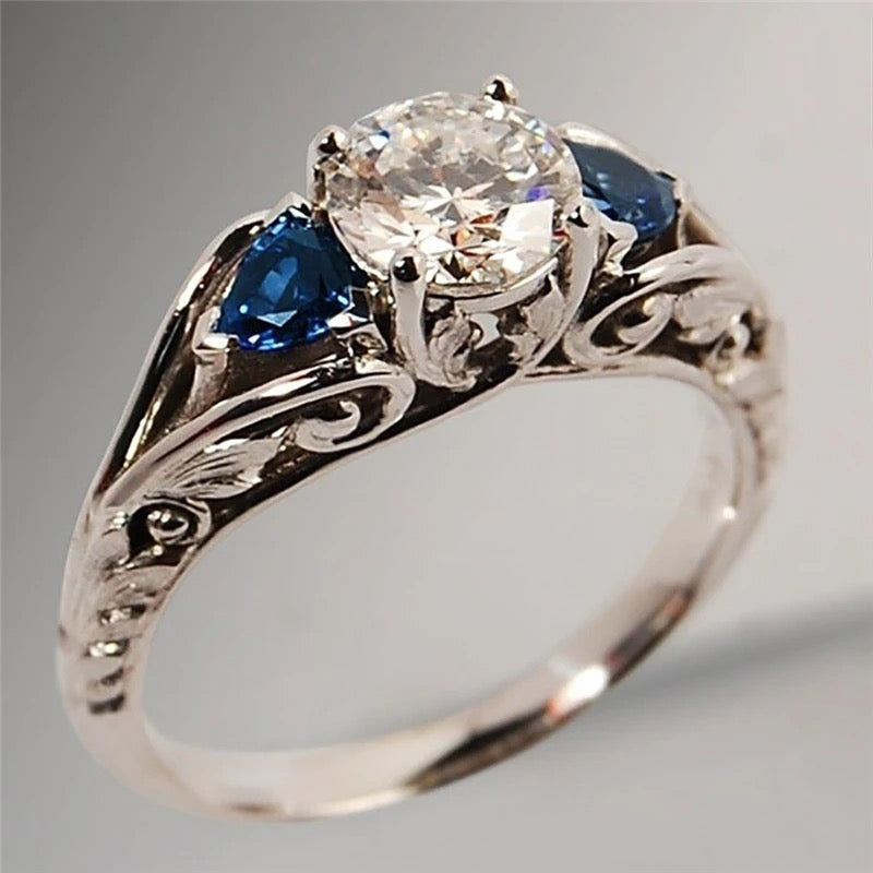 AAAAA Cut White Zircon Blue Promise Ring