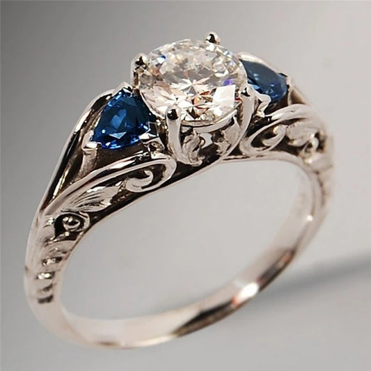 AAAAA Cut White Zircon Blue Promise Ring