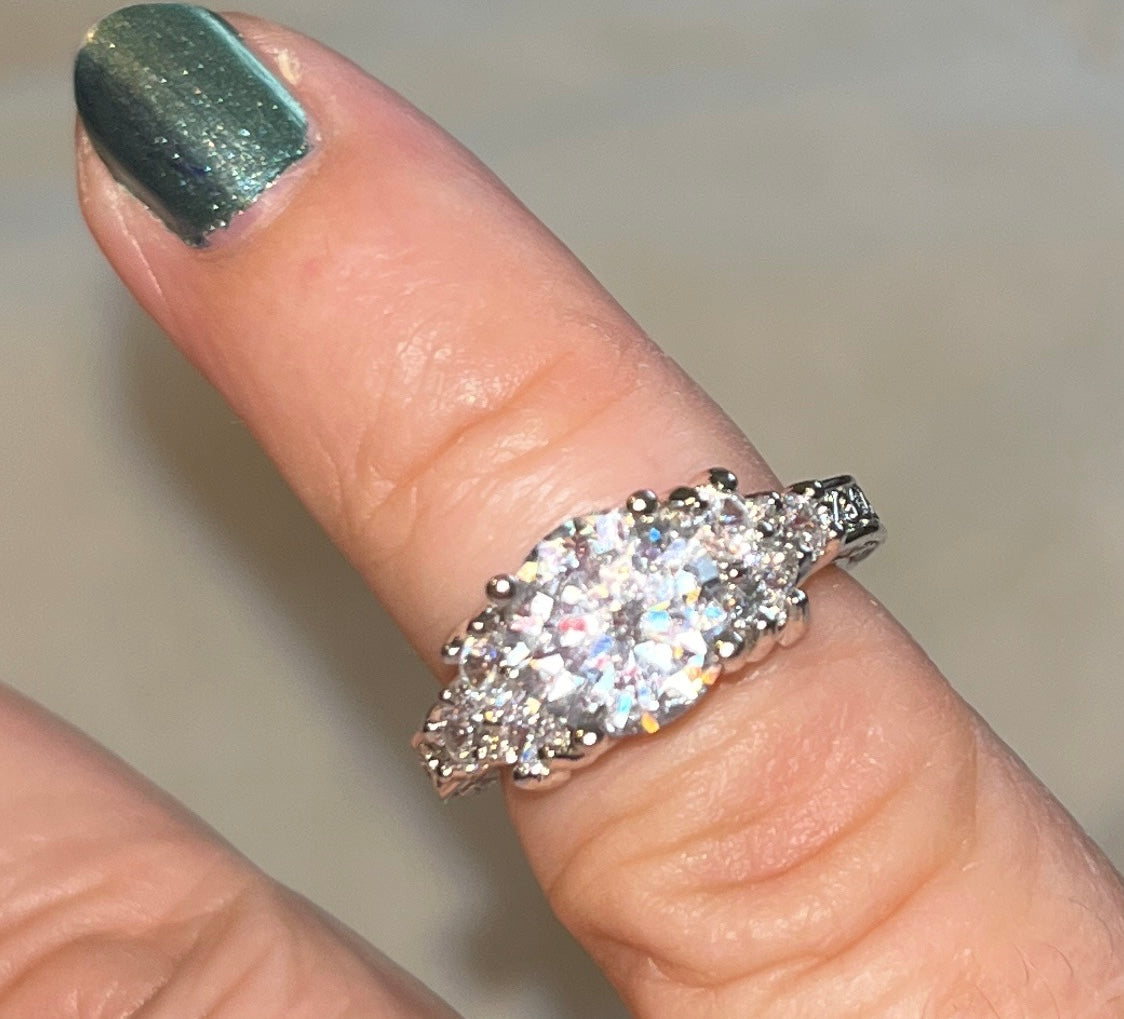 Round CZ Cluster Ring