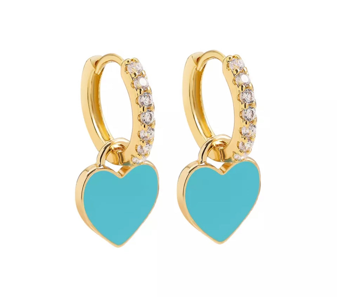 Pastel Heart Crystal Hoop Earrings