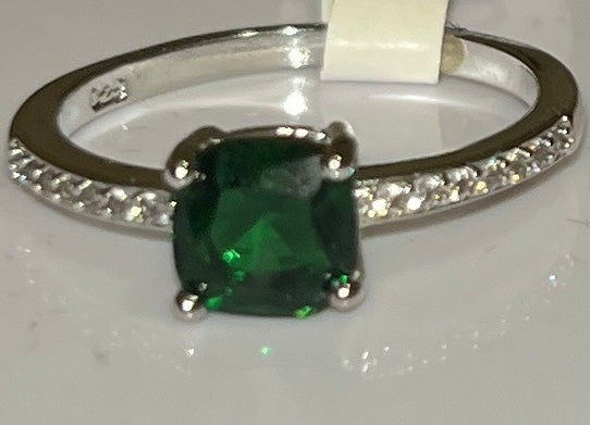 Emerald Cut Forest Green CZ Ring