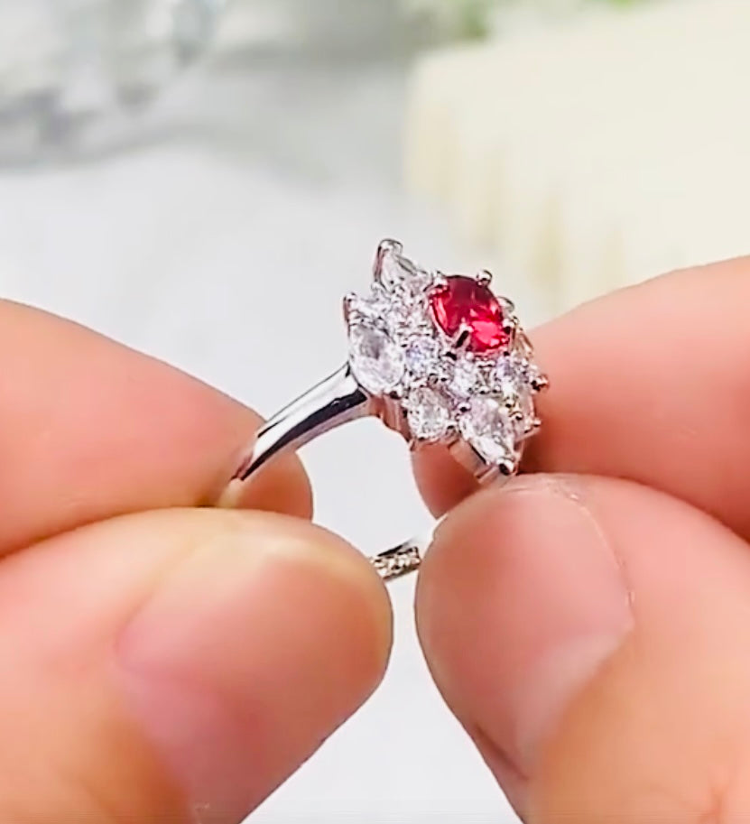 Retro Red Zircon Birthstone Ring