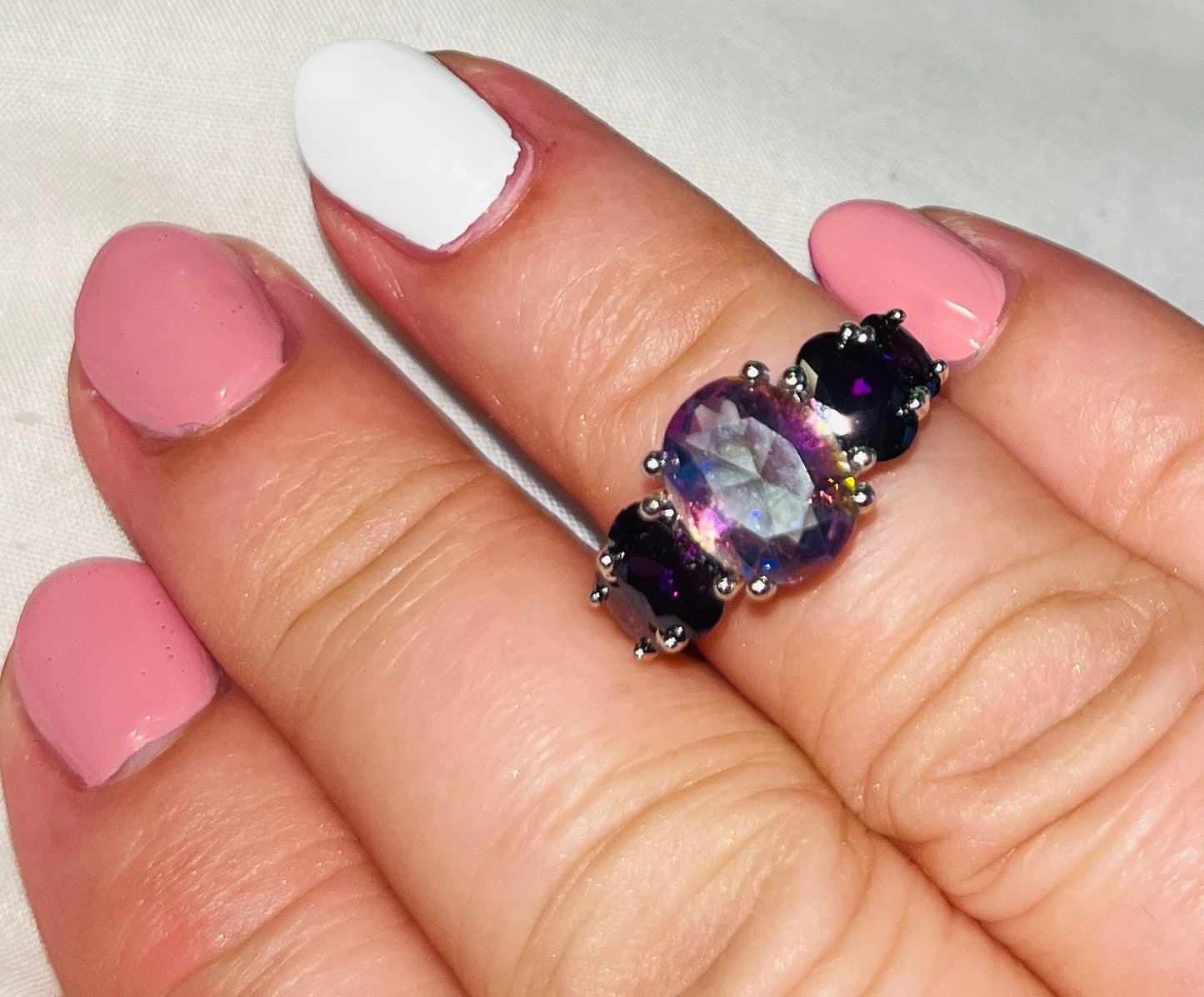 925 Silver 5-Stone Purple Topaz Ring