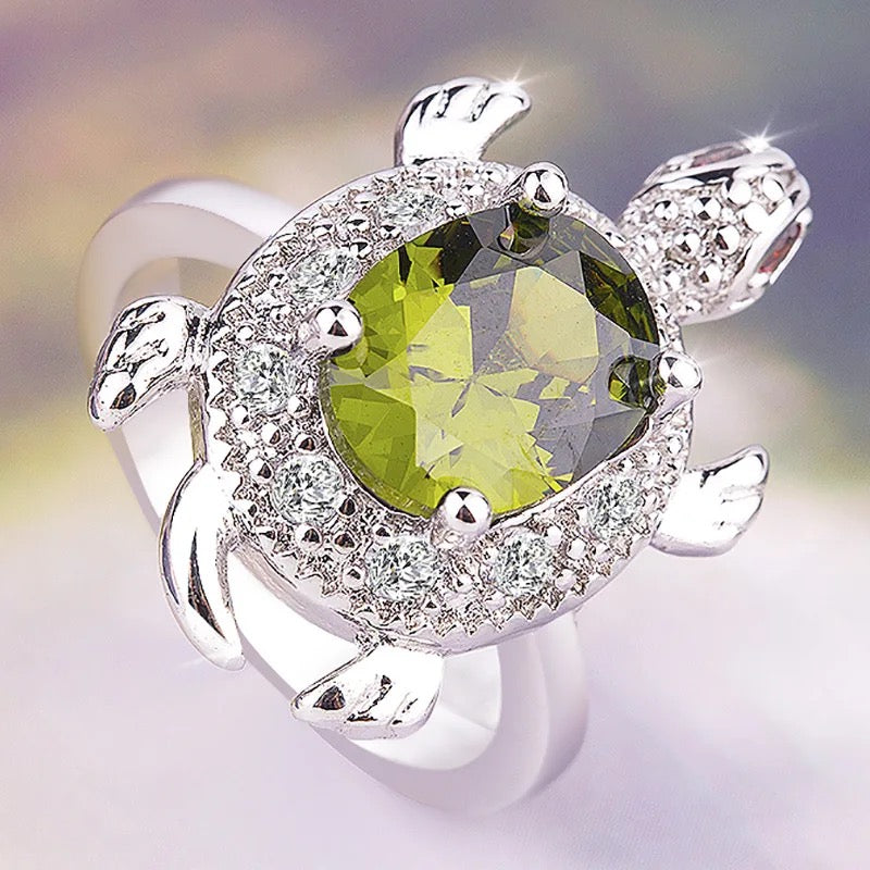 Gorgeous Olive CZ Turtle Ring