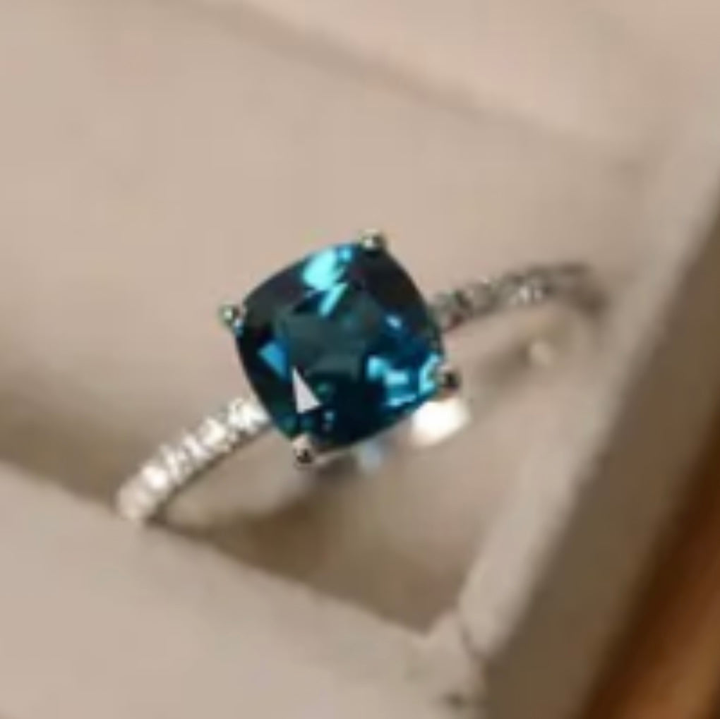 Blue Zircon Birthstone Ring