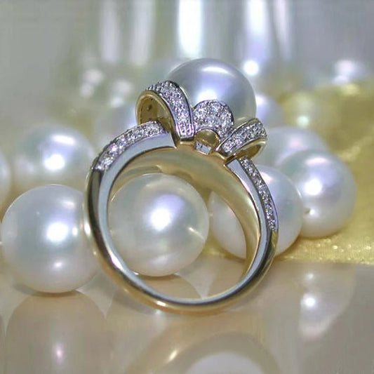 CZ Big Imitation Pearl Ring