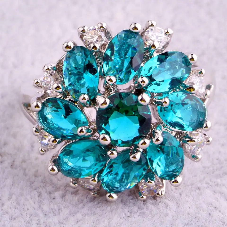 Austrian Crystal Green Flower Ring