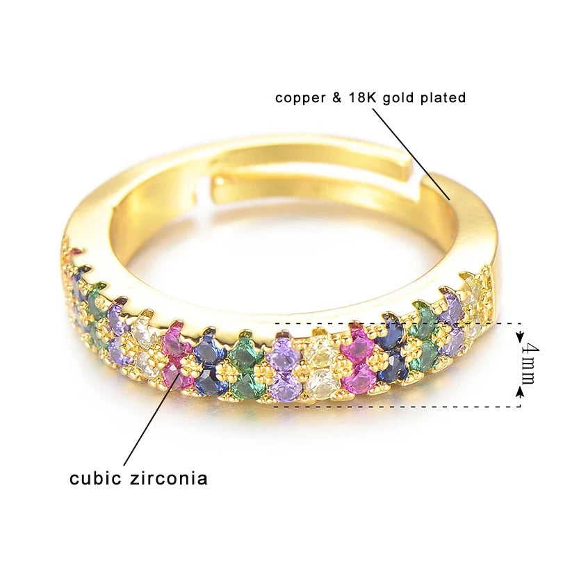 Double Layer Rainbow CZ Adjustable Ring