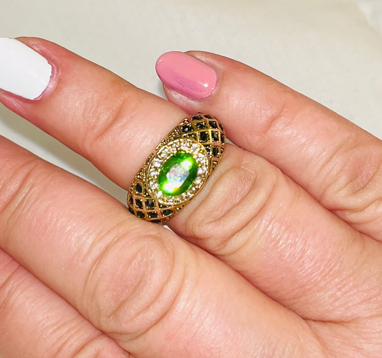 Peridot & Onyx CZ Ring