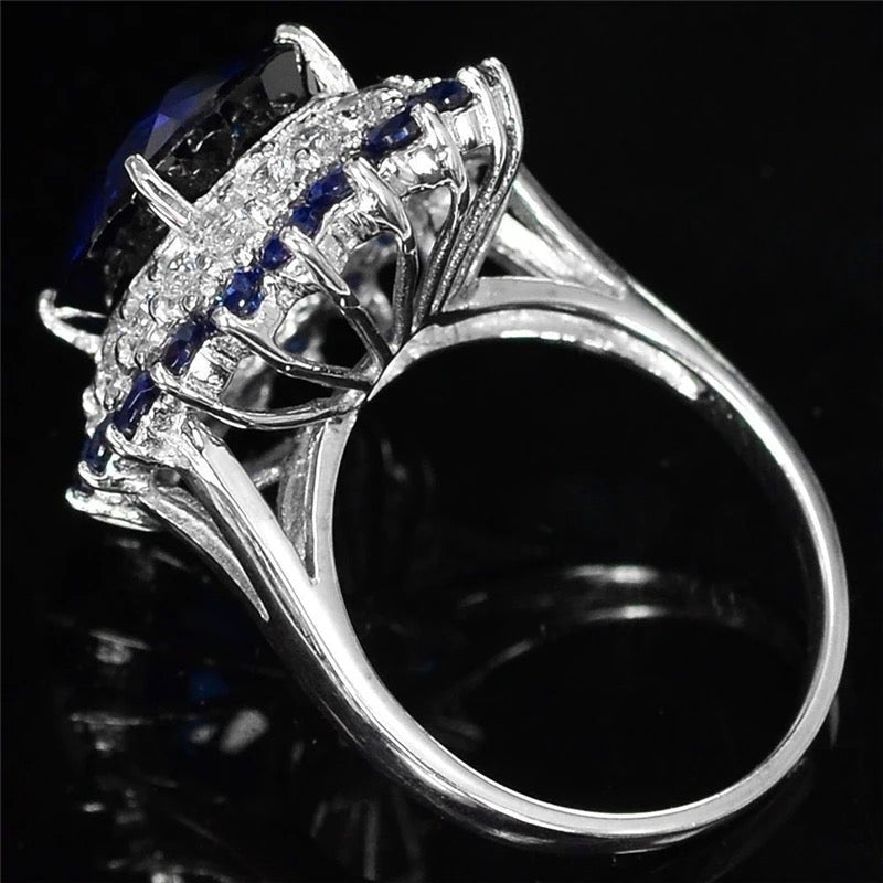 Large Blue Cubic Zirconia Ring