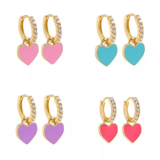 Pastel Heart Crystal Hoop Earrings