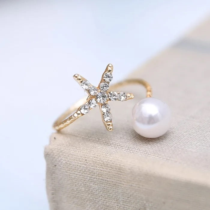 Starfish Imitation Pearl Ring