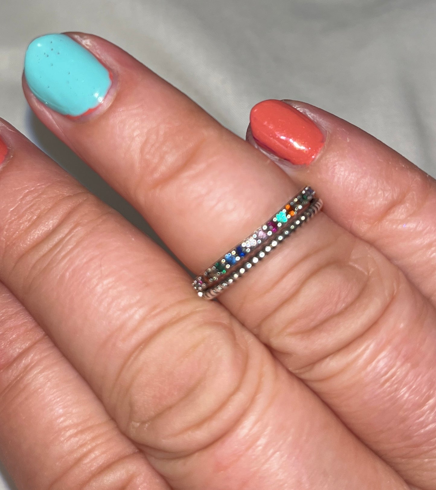 925 Silver Rainbow CZ Twist Pattern Ring