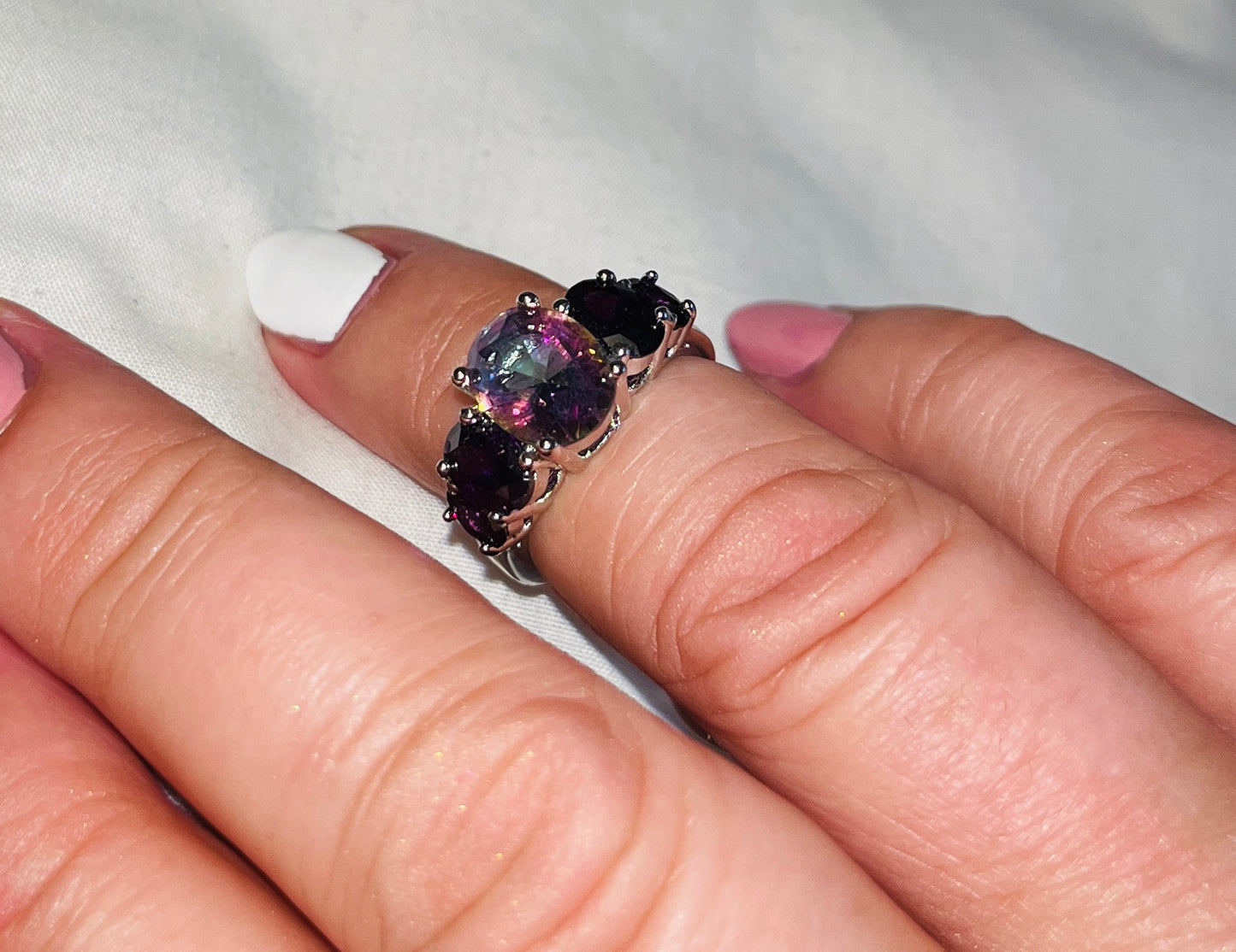 925 Silver 5-Stone Purple Topaz Ring