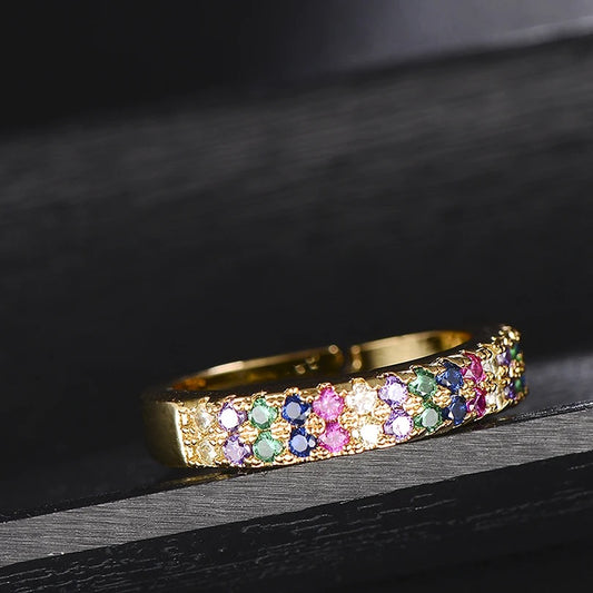 Double Layer Rainbow CZ Adjustable Ring