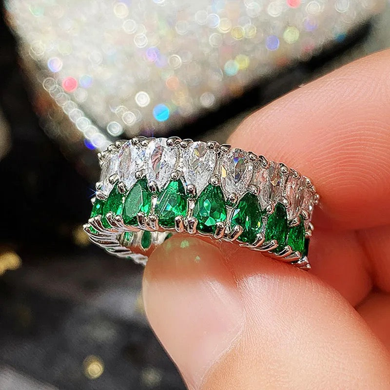 Trendy Green & White Cubic Zirconia Ring