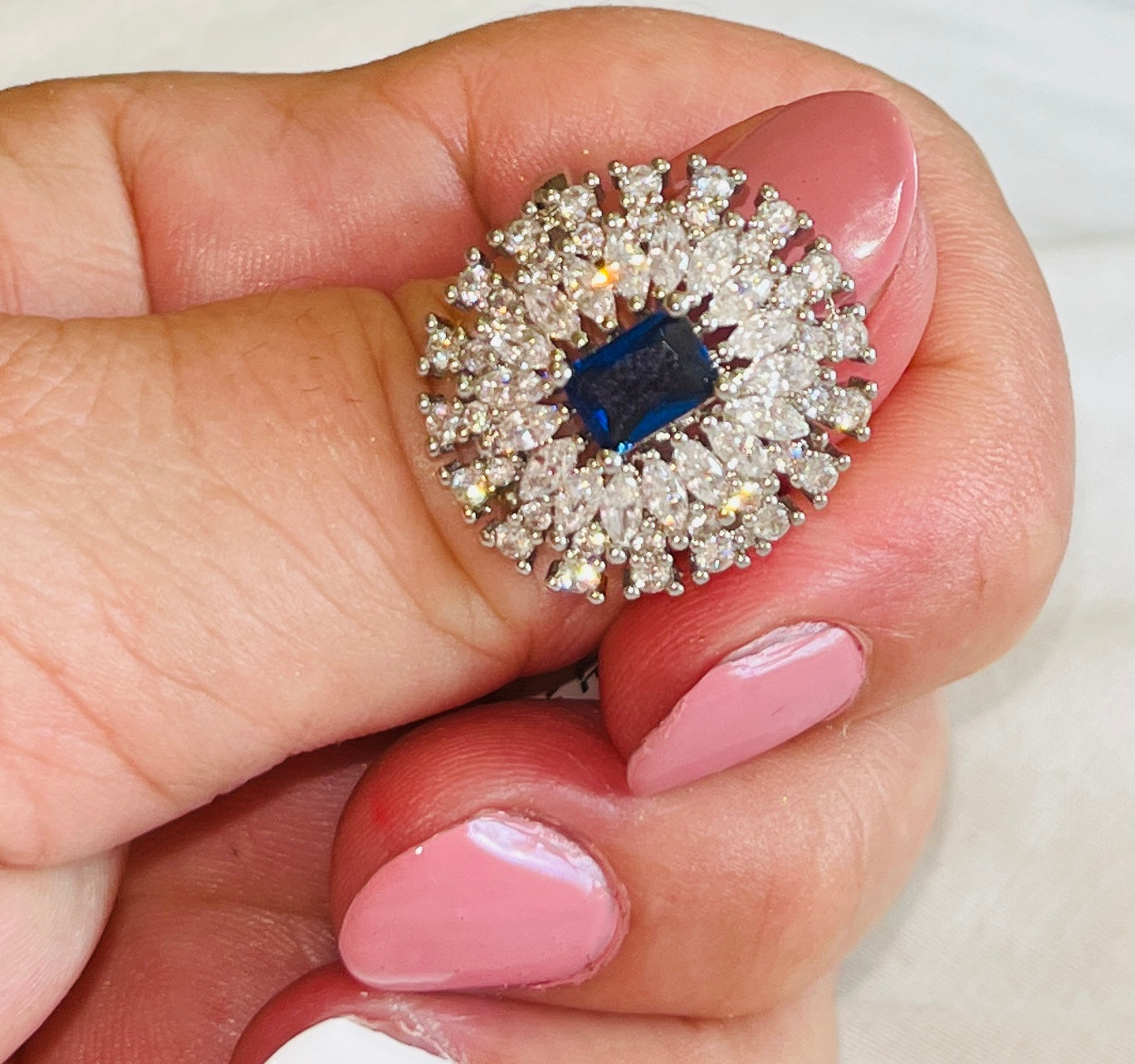 Sapphire Blue With White Marquis CZ Ring