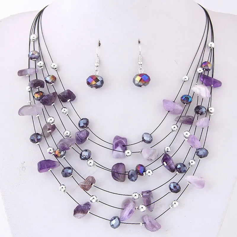 Bohemian Multi-layer African Beaded Necklace & Earring Set