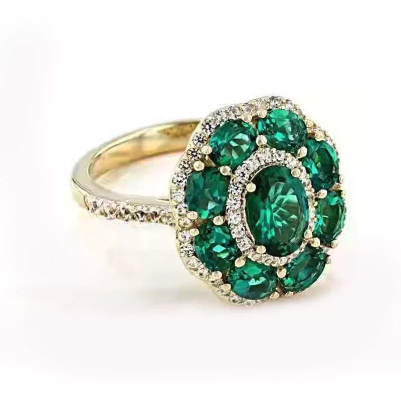 Crystal Green Flower Ring