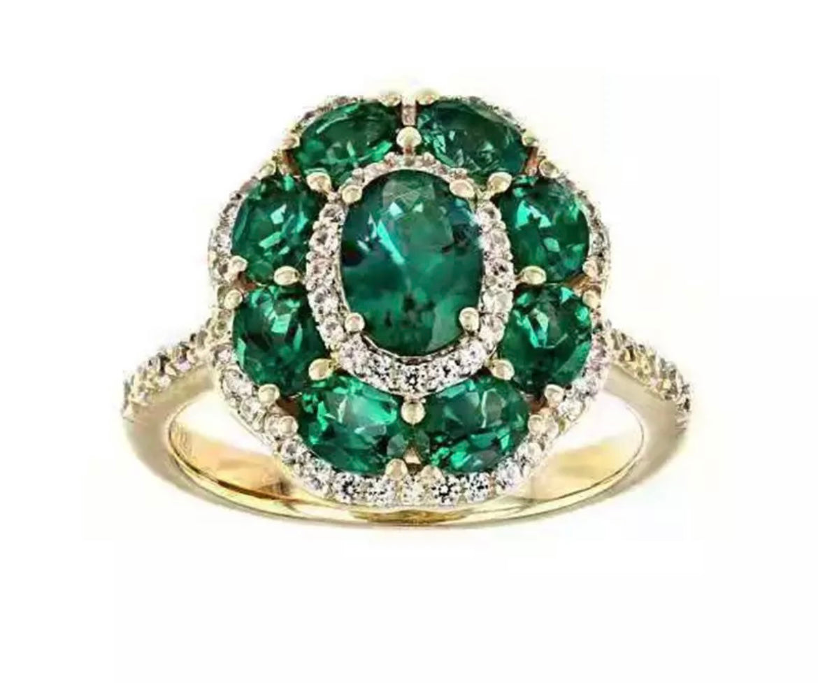 Crystal Green Flower Ring