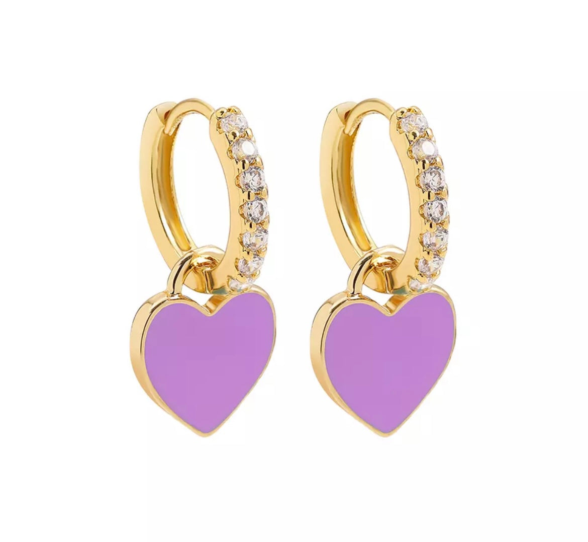 Pastel Heart Crystal Hoop Earrings