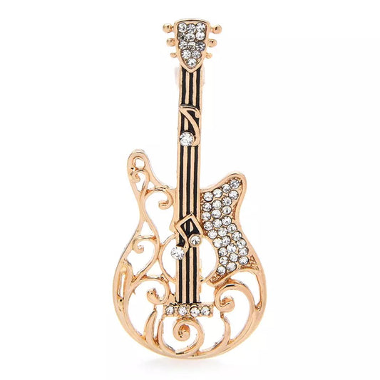 Rhinestone Guitar Brooch